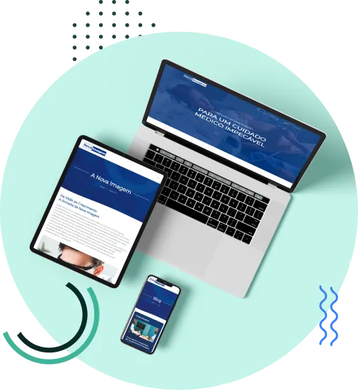 Notebook, tablet e smartphone exibindo o site da Nova Imagem demonstrando a responsividade do site